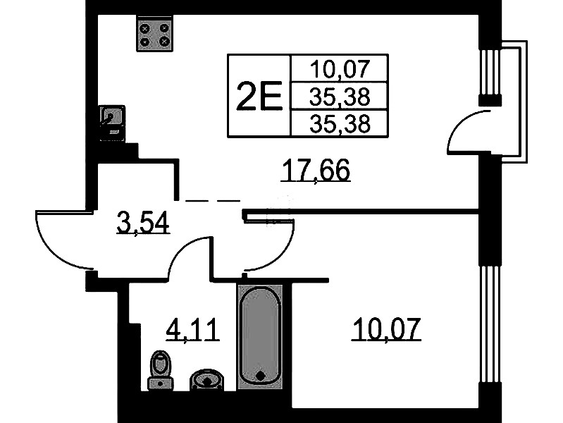 1-комнатная квартира 35.38 м², 12/12 эт., ЖК «Невская Долина»
